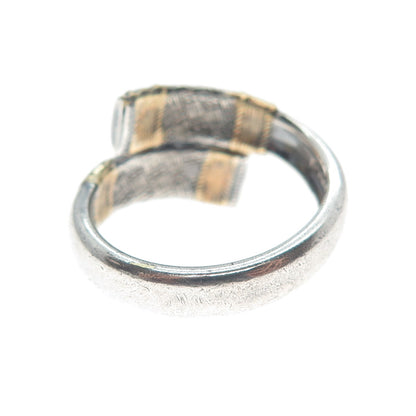 WALLACE 925 Sterling 2-Tone Vintage 1971 Aegean Weave Adjustable Ring Size 7.25
