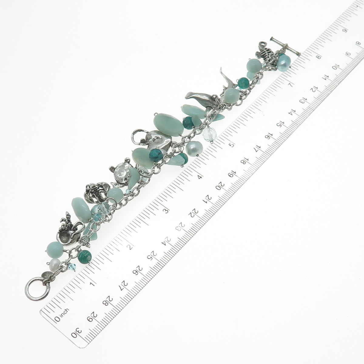 SAJEN & SUNWEST Sterling Silver Vintage Real Multi-Gem Sea Life Bracelet 7.25"