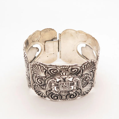 925 Sterling Silver Vintage Peru Coat of Arms Wide Panel Link Bracelet 6.75"