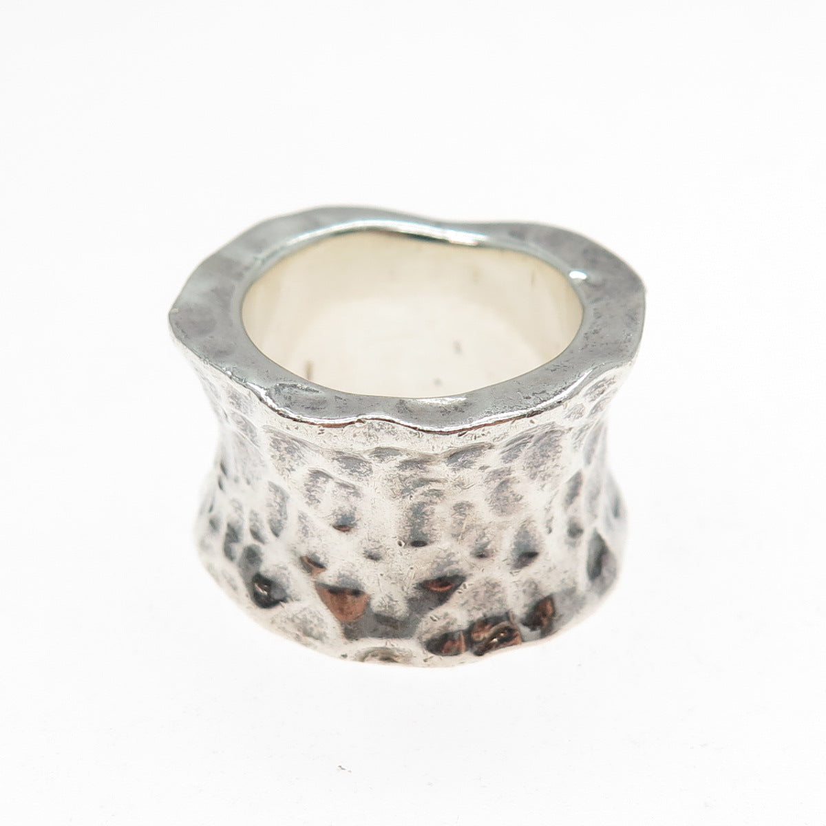 925 Sterling Silver Vintage Modernist Hammered Oxidized Wide Ring Size 7.25