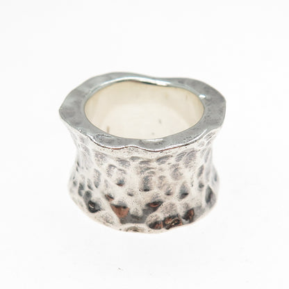 925 Sterling Silver Vintage Modernist Hammered Oxidized Wide Ring Size 7.25