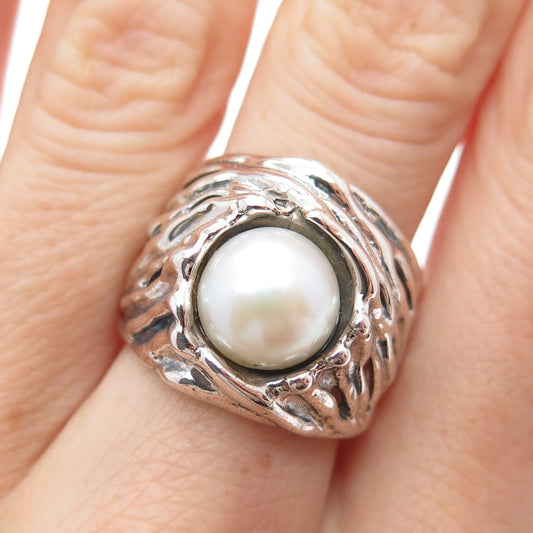 HAGIT GORALI Sterling Silver Vintage Israel Real Pearl Modernist Ring Size 7.25