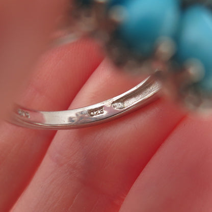 Chuck Clemency 925 Sterling Silver Real Turquoise White Topaz Floral Ring Size 8