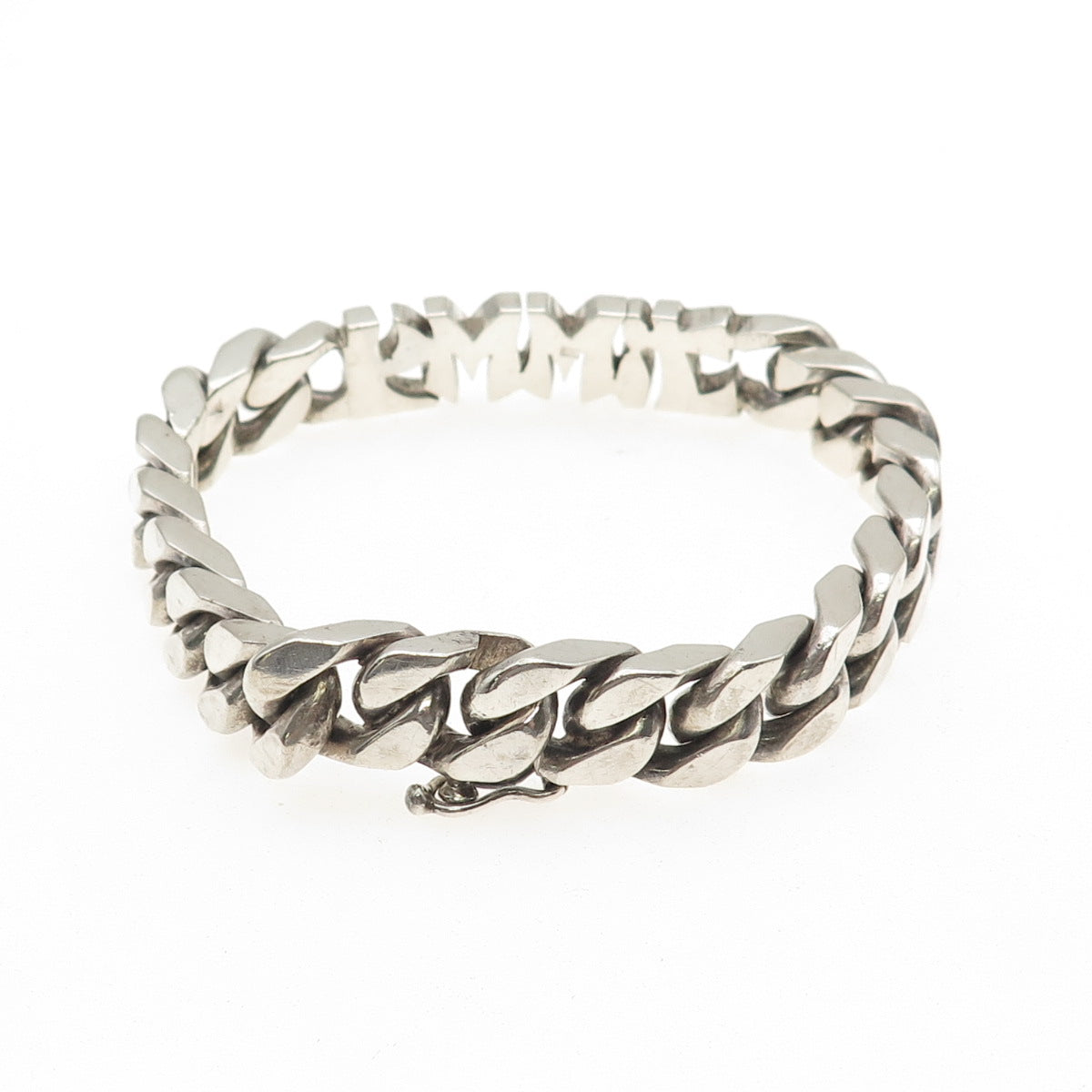 800 Silver Vintage Egypt Jimmy Name Cuban Link Bracelet 7.75"
