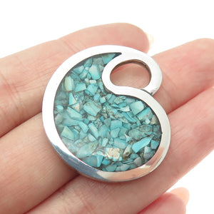 925 Sterling Silver Vintage Real Turquoise Inlay Modernist Teardrop Pendant