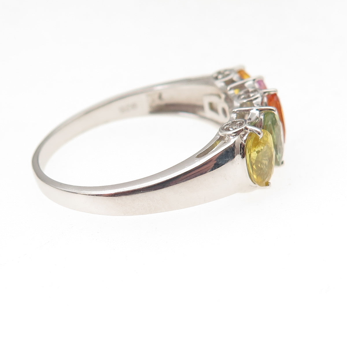 925 Sterling Silver Real Oval-Cut Multi-Color Sapphire Ring Size 12