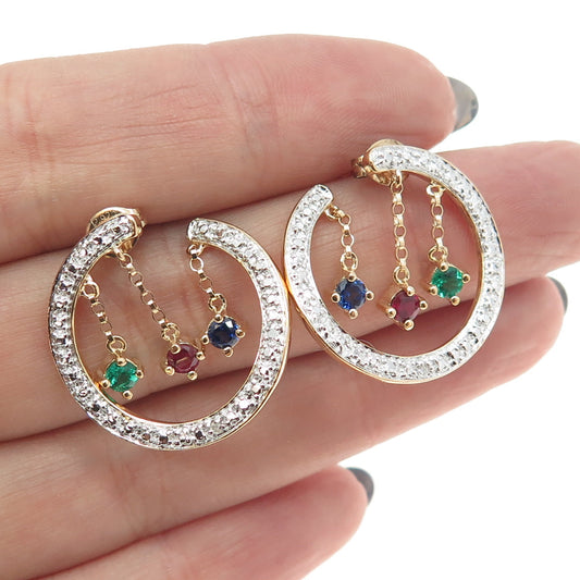 ROSS SIMONS Sterling Gold Plated Diamond Accent Sapphire Emerald & Ruby Earrings