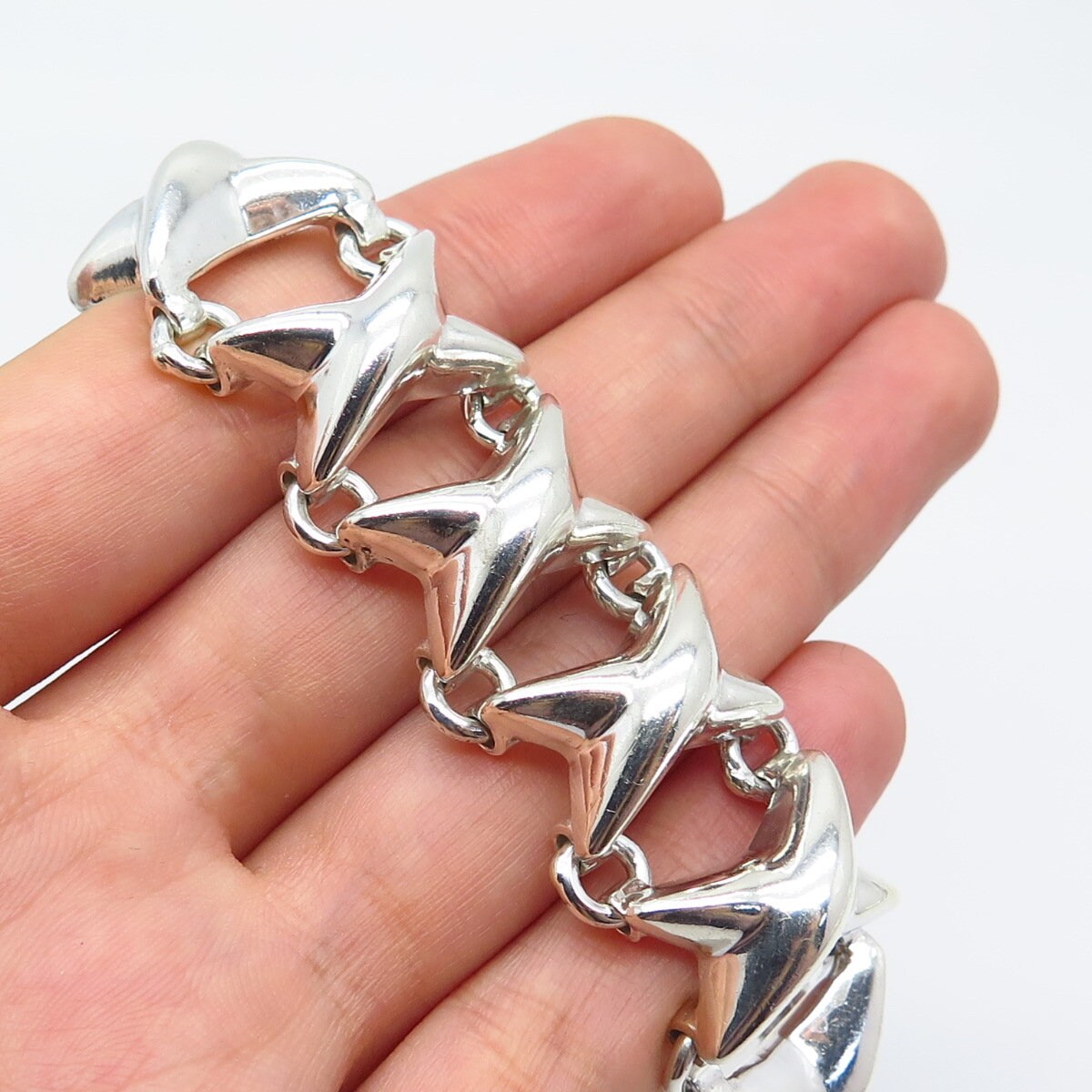 925 Sterling Silver Vintage Mexico Wide Cross Link Bracelet 7.5"