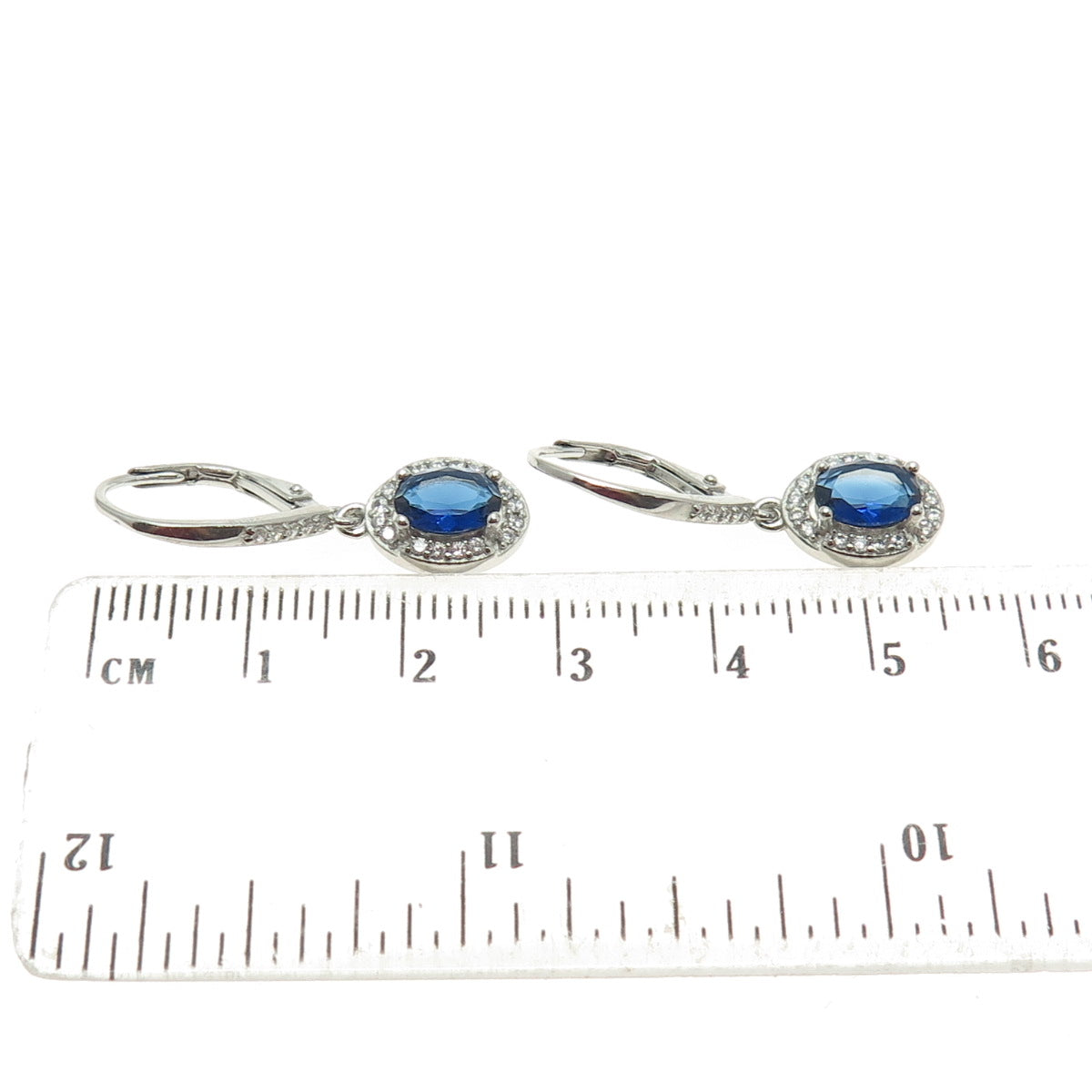 925 Sterling Silver Nano Sapphire & Round-Cut Shaped C Z Dangle Earrings