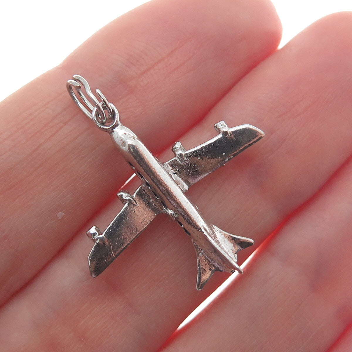 J.M. FISHER 925 Sterling Silver Vintage Airplane 3D Charm Pendant