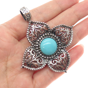 ESPO SIG Joseph Esposito Sterling Vintage Turquoise Flower Magnetic Snap Pendant