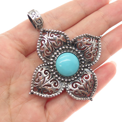 ESPO SIG Joseph Esposito Sterling Vintage Turquoise Flower Magnetic Snap Pendant