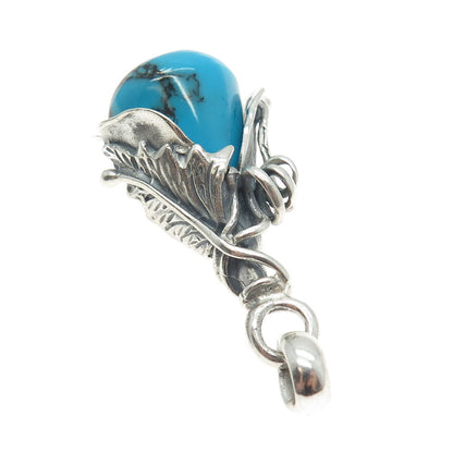 925 Sterling Silver Vintage Real Turquoise Modernist Charm Pendant