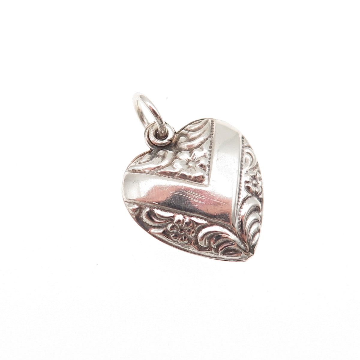 925 Sterling Silver Antique Art Deco V-Shape Chatelaine Heart Mini Charm Pendant