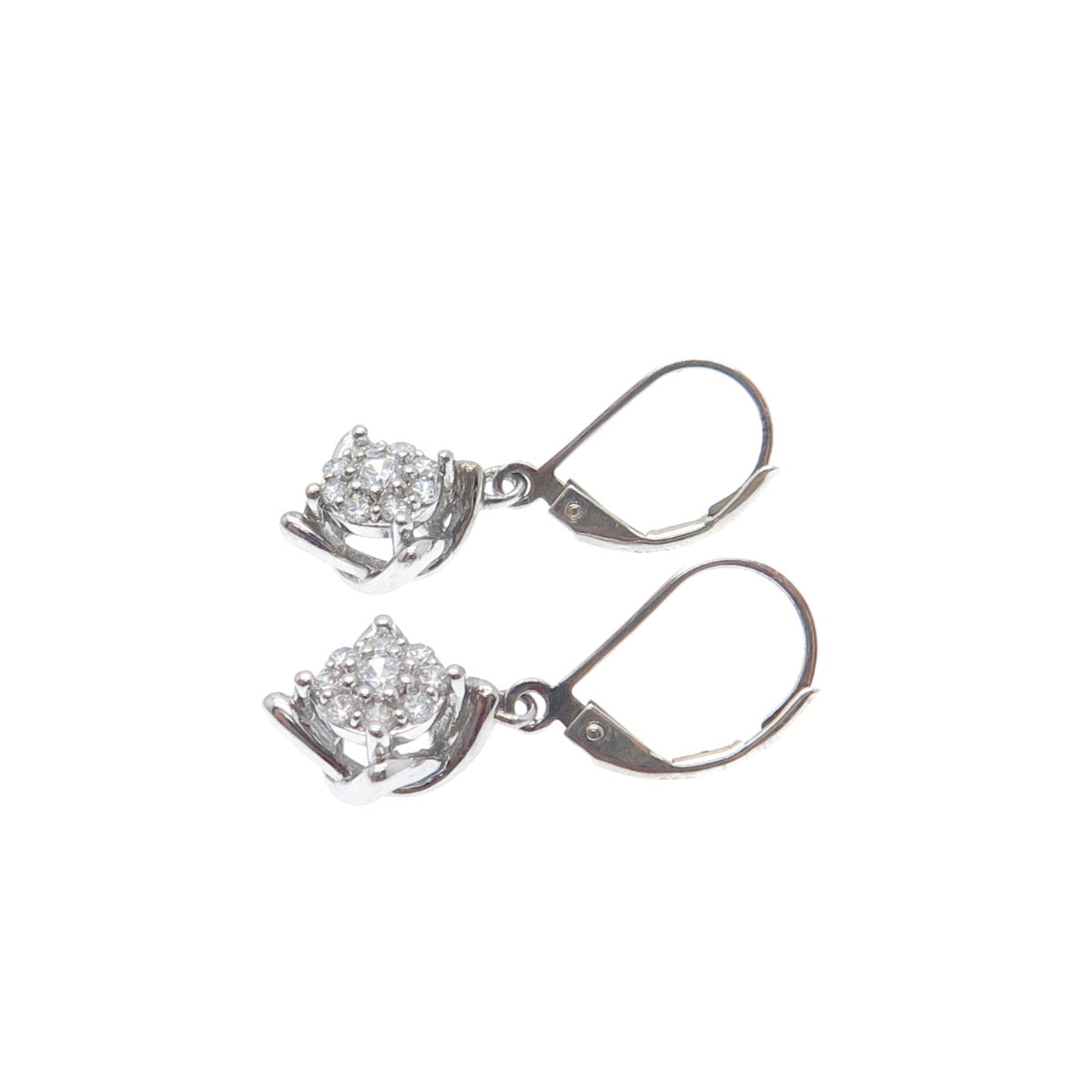 925 Sterling Silver Round-Cut C Z Flower Drop Dangle Earrings