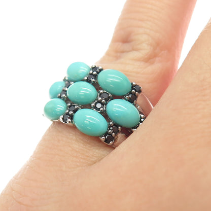 925 Sterling Silver Real Turquoise & Black Spinel Gemstone Ring Size 5.25