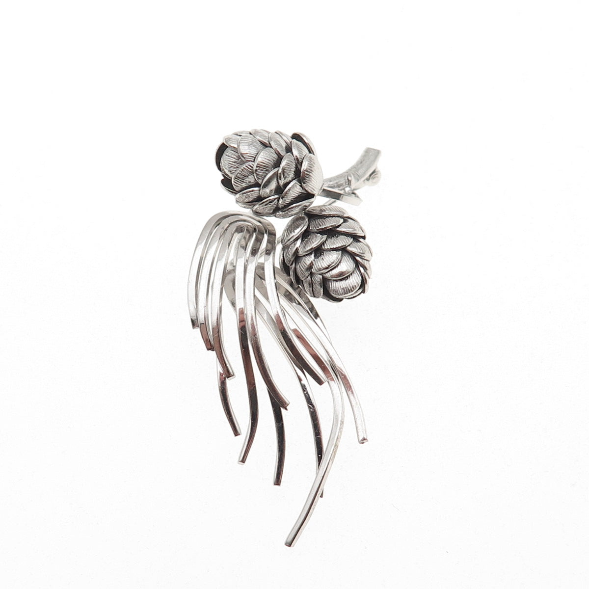 Wells 925 Sterling Silver Vintage Pine Cone Floral Pin Brooch