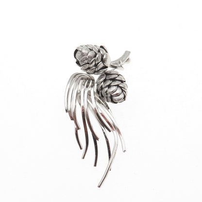 Wells 925 Sterling Silver Vintage Pine Cone Floral Pin Brooch