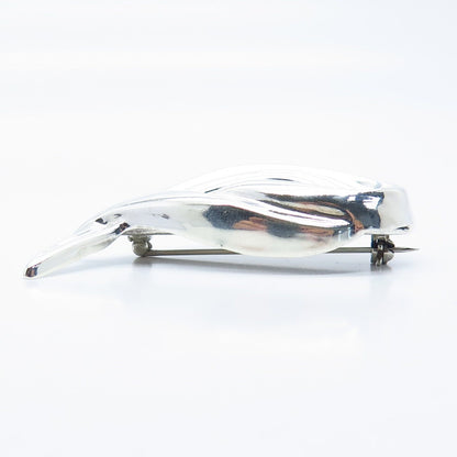 925 Sterling Silver Vintage Mexico Ribbed Modernist Pin Brooch