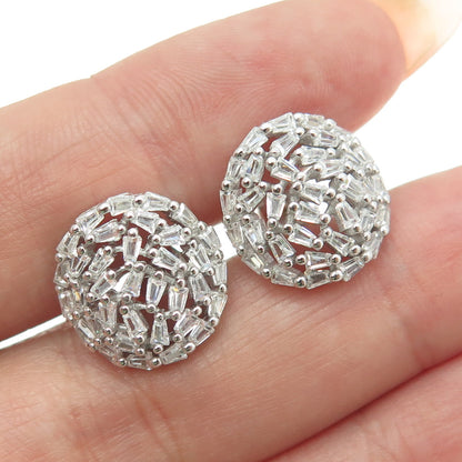 925 Sterling Silver Tapered Baguette-Cut C Z Disc Earrings