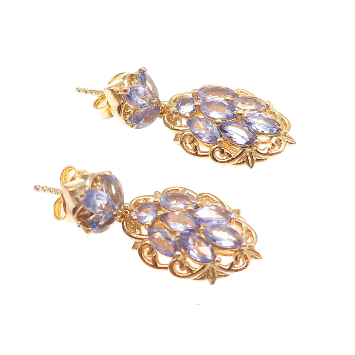 Chuck Clemency 925 Sterling Silver Gold Plated Real Tanzanite Dangle Earrings