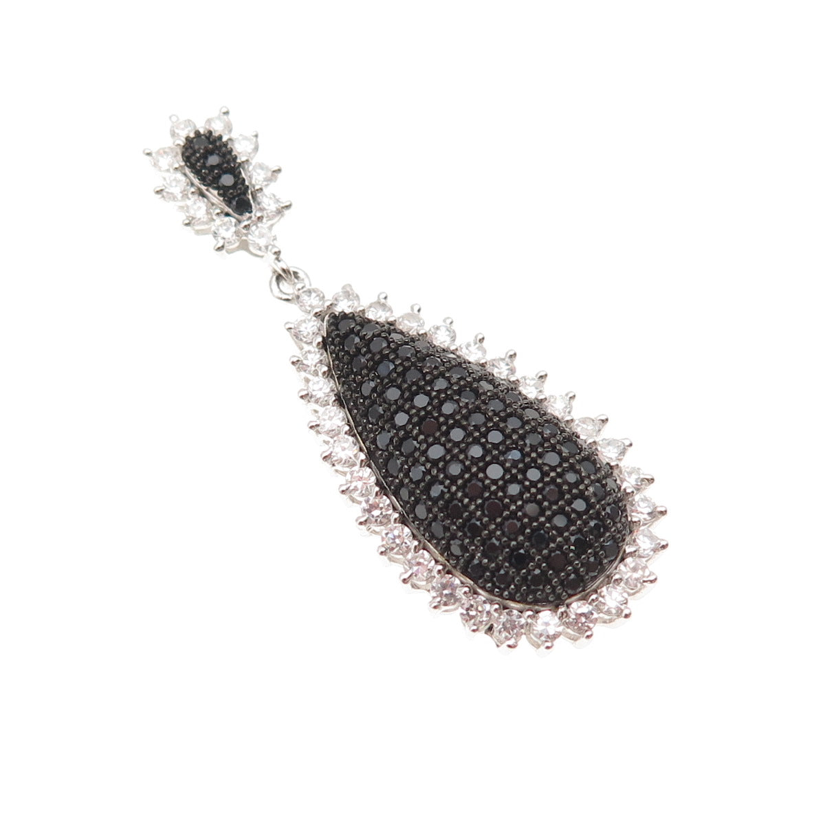 925 Sterling Silver Round-Cut Black & White C Z Teardrop Charm Pendant