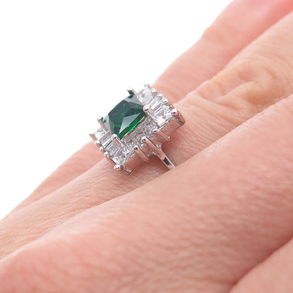 925 Sterling Silver Real Chrome Diopside & C Z Bohemian Ring Size 6.25