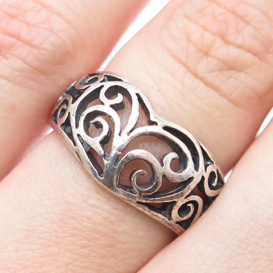 925 Sterling Silver Vintage Ornate Heart Oxidized Ring Size 7.25
