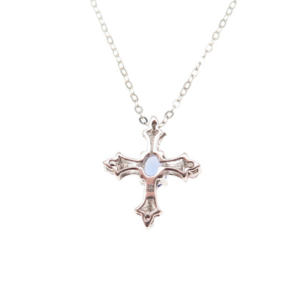 Chuck Clemency 925 Sterling Silver Real Tanzanite & Amethyst Cross Necklace 20"