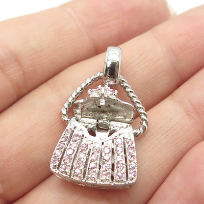 925 Sterling Silver C Z Purse Handbag Locket Pendant