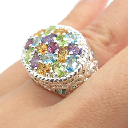 925 Sterling Silver Amethyst Peridot Topaz Citrine Garnet Gem Ornate Ring Size 6
