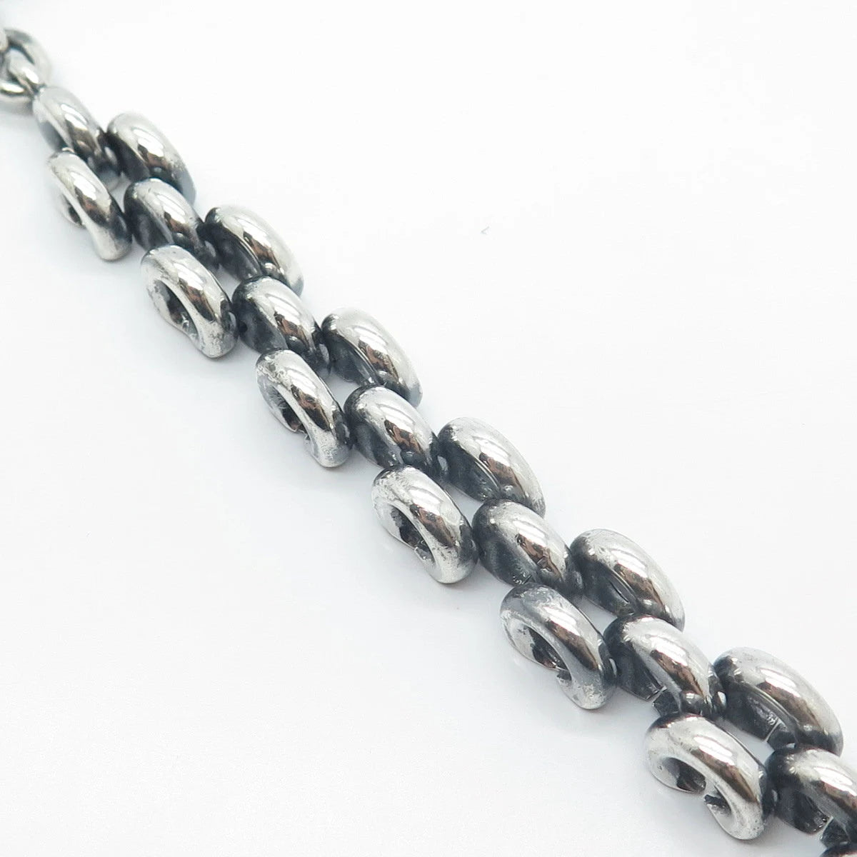 925 Sterling Silver Vintage Toggle Clasp Multi-Circle & Panther Link Bracelet 7"