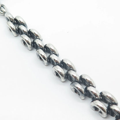 925 Sterling Silver Vintage Toggle Clasp Multi-Circle & Panther Link Bracelet 7"