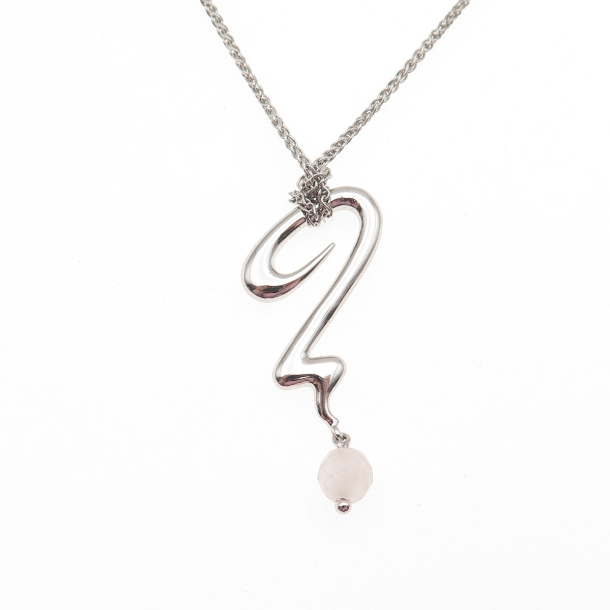Guess Sterling Vintage Real Rose Quartz Friendship Double Chain Necklace 16-18"