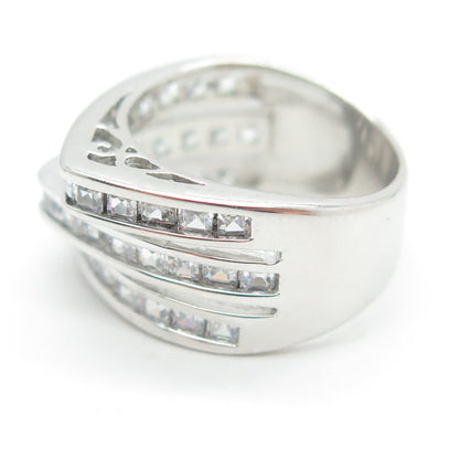 925 Sterling Silver Princess-Cut Shaped C Z Modernist Ring Size 6.25