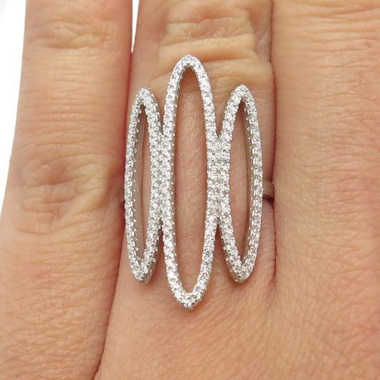 925 Sterling Silver Pave C Z Statement Ring Size 5