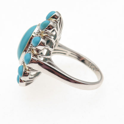 925 Sterling Silver Real Sleeping Beauty Turquoise Floral Ring Size 8.25