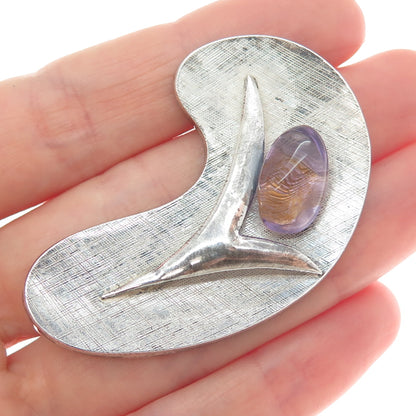 925 Sterling Silver Vintage Mexico Real Ametrine Modernist Oxidized Pin Brooch