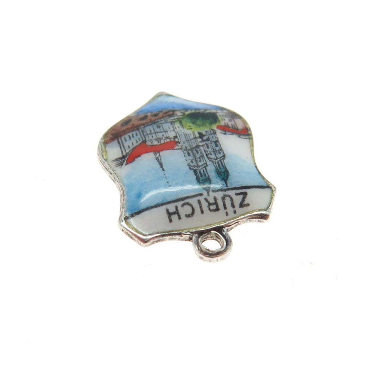 800 Silver Vintage Enamel Zurich Switzerland Minimalist Charm Pendant