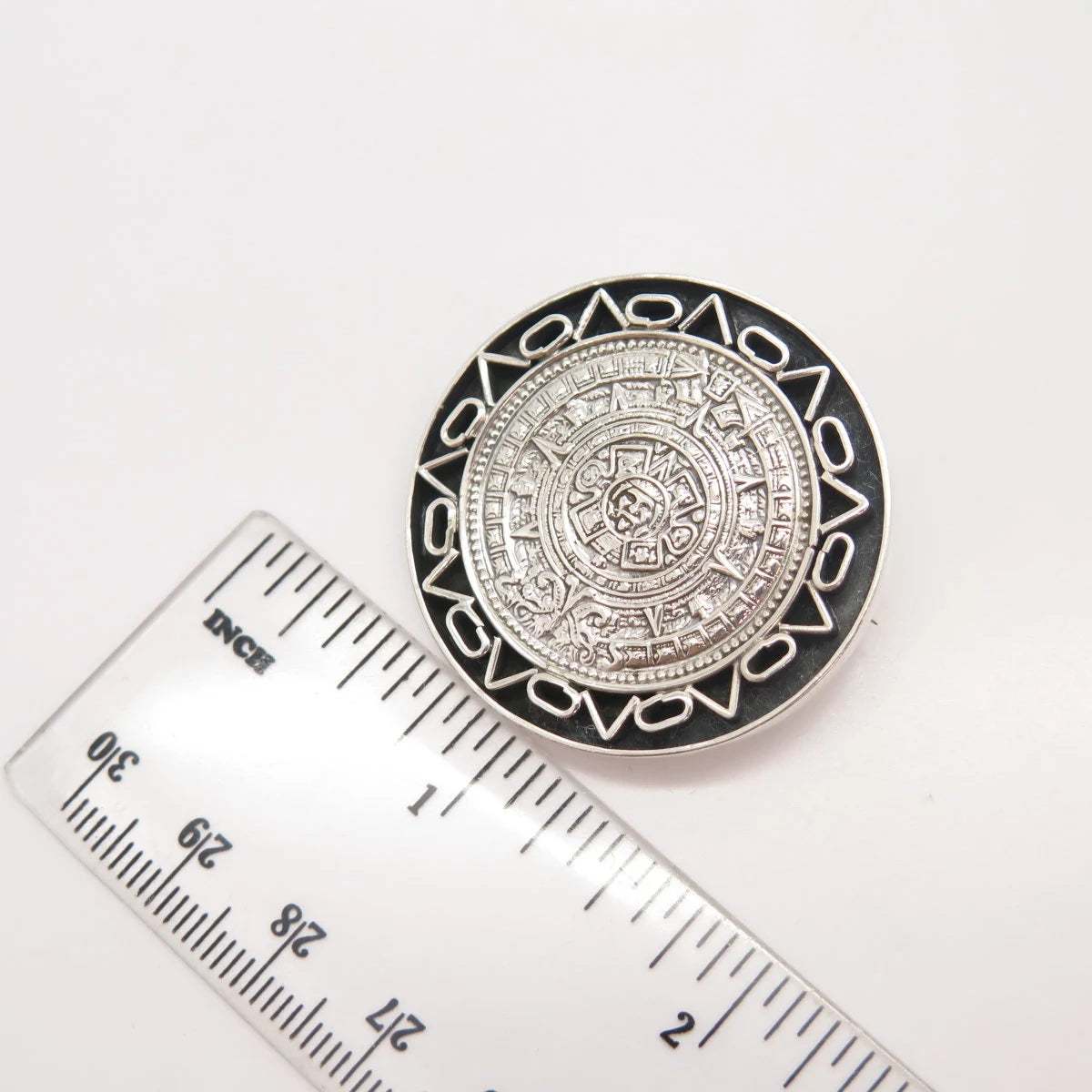925 Sterling Silver Vintage Mexico Aztec Calendar Pin Brooch / Pendant