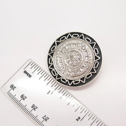 925 Sterling Silver Vintage Mexico Aztec Calendar Pin Brooch / Pendant