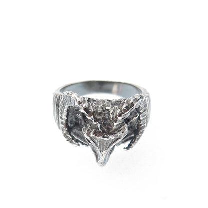 925 Sterling Silver Vintage Aries Zodiac Sign Oxidized Ring Size 11.5