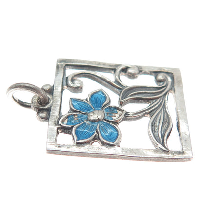 FIR. MUNKSGAARD 925 Sterling Silver Vintage Denmark Enamel Flower Pendant #309