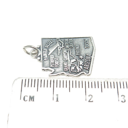 925 Sterling Silver Vintage Arizona State Map Charm Pendant