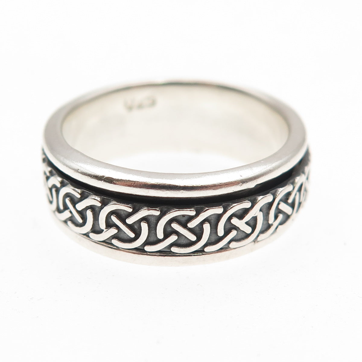 925 Sterling Silver Vintage Celtic Knot Oxidized Rotating Band Ring Size 8