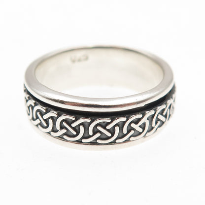 925 Sterling Silver Vintage Celtic Knot Oxidized Rotating Band Ring Size 8
