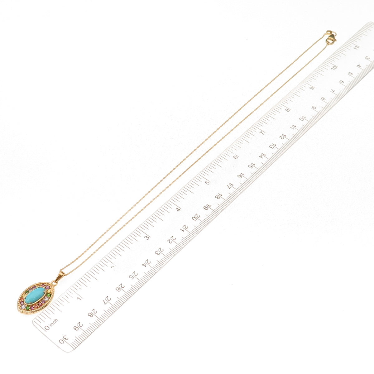 D'Joy Sterling Silver Gold Plated Real Turquoise & Multi-Gem Chain Necklace 20"