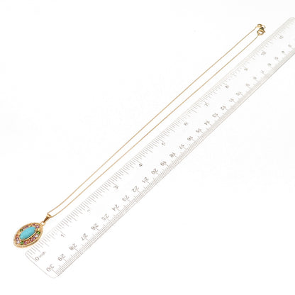 D'Joy Sterling Silver Gold Plated Real Turquoise & Multi-Gem Chain Necklace 20"