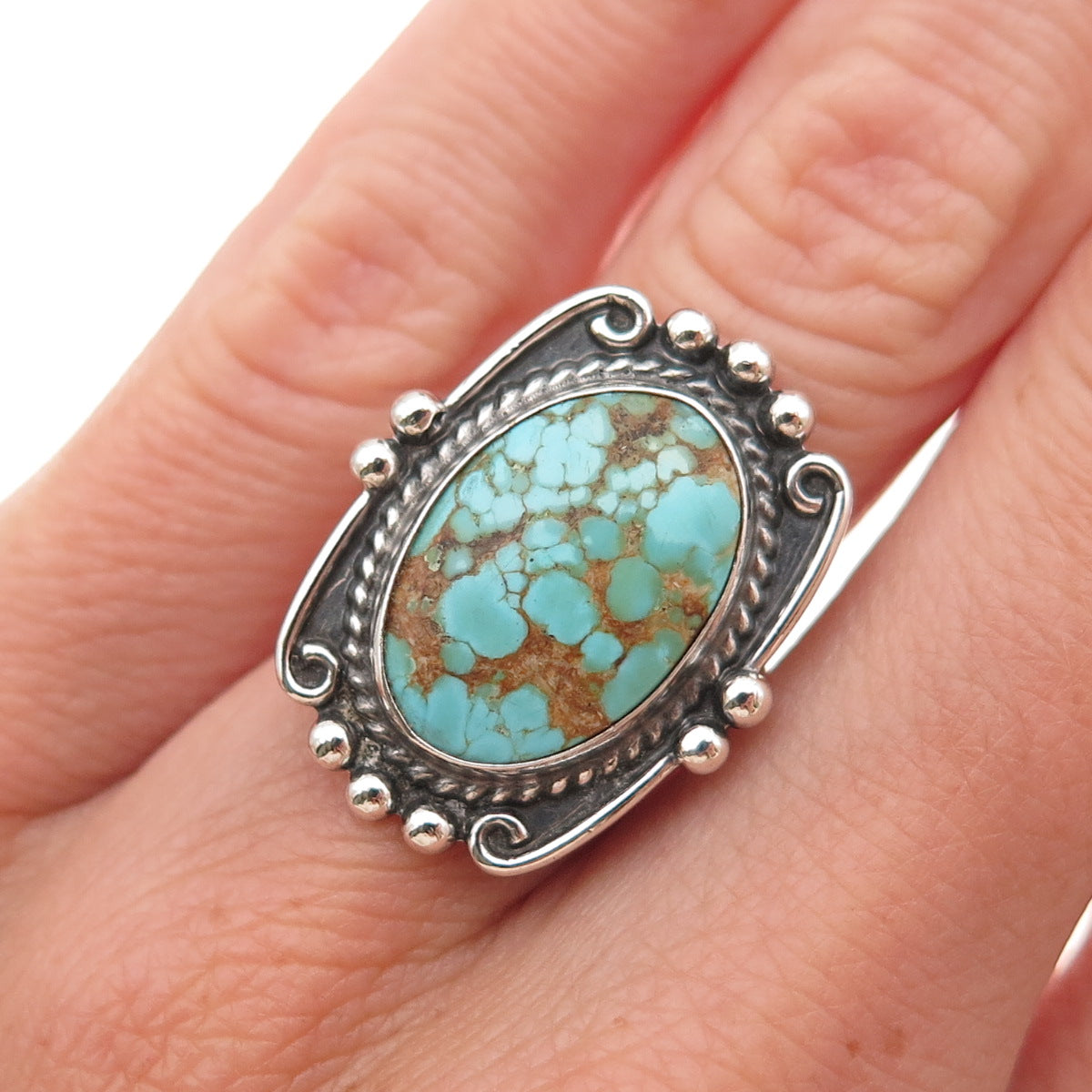 Old Pawn 925 Sterling Silver Vintage Southwestern Turquoise Tribal Ring Size 6
