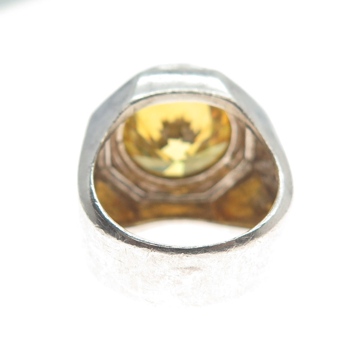 925 Sterling Silver Vintage Round-Cut Shaped Canary C Z Domed Ring Size 6.75